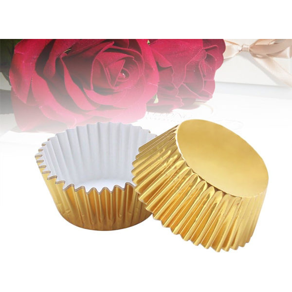 Set med 100 aluminiumfolie cupcake-omslag för muffins, cupcakes, kakor (guldfärgade)