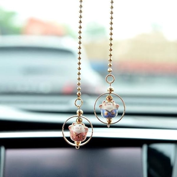 Feng Shui-vedhæng med japansk porcelænskat - traditionel lykkeamulet (rosa og blå)