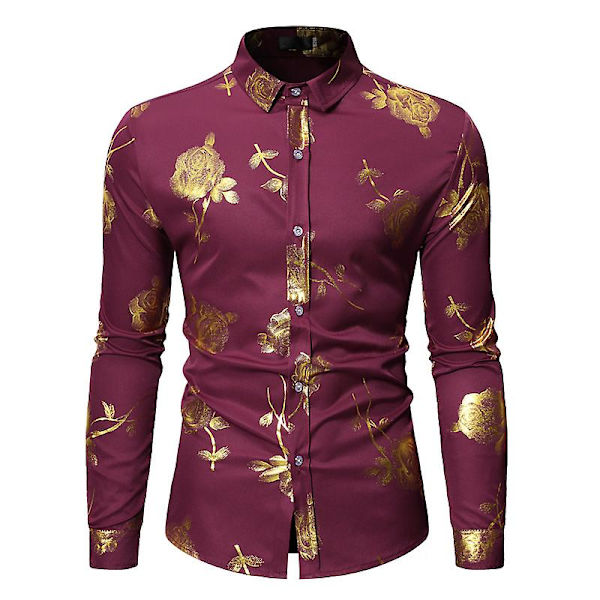 Herre Rose Folie Stempling Langærmet Skjorte-2XL