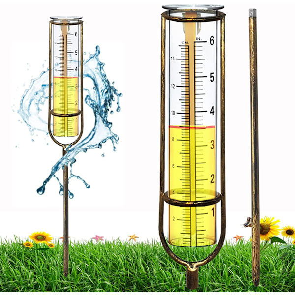 21 cm hög regnmätare i glas, regnmätare litermätare med jordspett, regn
