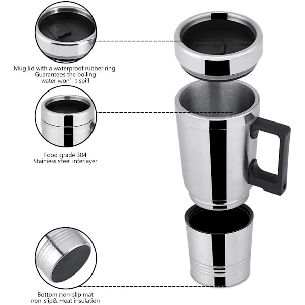 Elektrisk vattenkokare Bil Värmande Kopp 300ml Kaffe Te Värmande Kopp Rostfritt Stål