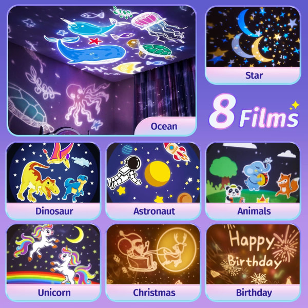 Baby Night Light Star Sky Projector, 8 Movies Child Night Light, Bluetooth