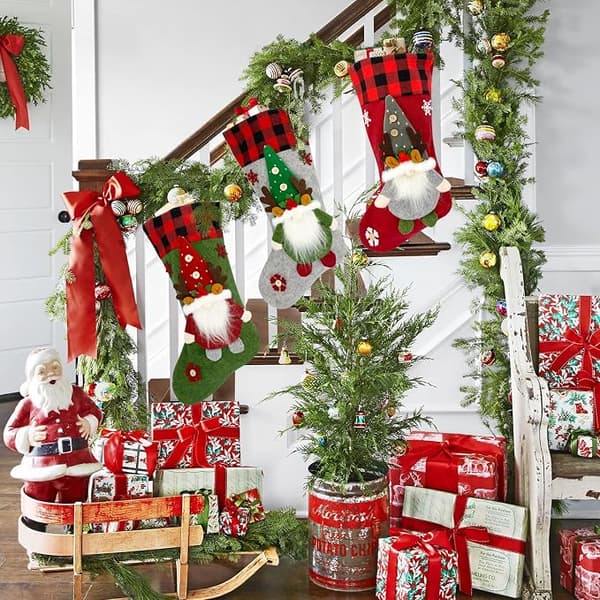 3 stk julekuler til julepynt, store 3D julestrømper