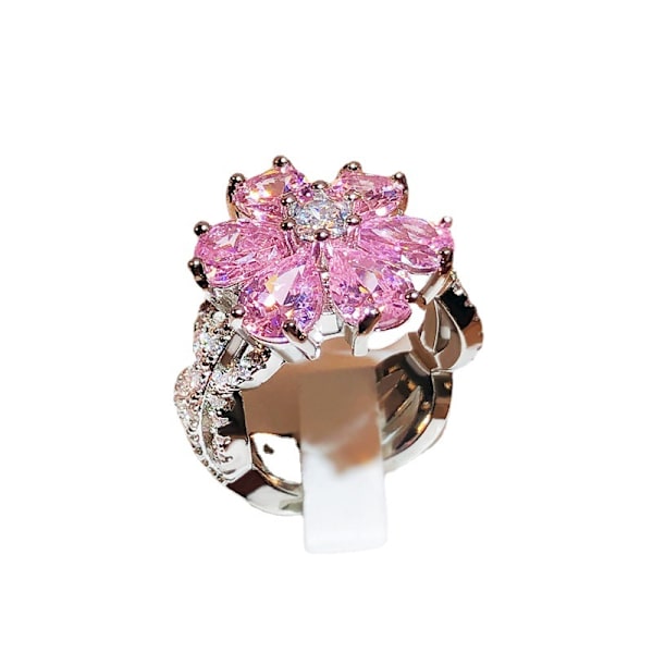 Glittrande ring med full diamant, guldcocktailring, tårformad rosa kubik 10 nummer