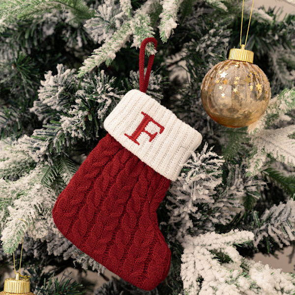 Christmas Socks Red Snowflake Alphabet Letters Christmas Knitting Stocking Christmas Tree Pendant Decorations For Home Xmas Gift-F