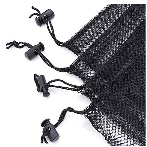 Pakke med sorte nylonnetposer 35 x 45 cm med snøretræk og clips - Lille opbevaringspose til legetøj, sport