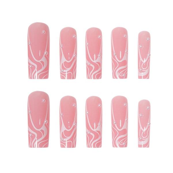 3 sets of Square Press on Nails Long, Pearl Pink Fake Nails Acryl