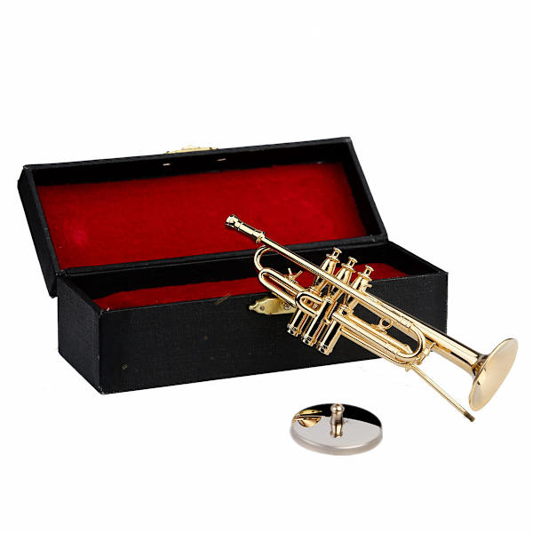 Miniatyrtrumpet i mässing med stativ och fodral Mini Musikinstrument Mi