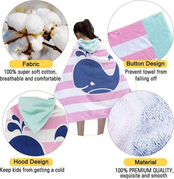 Barnehette med hette Rosa og Blå 100% Bomull Ultramyk og Superabsorberende(B