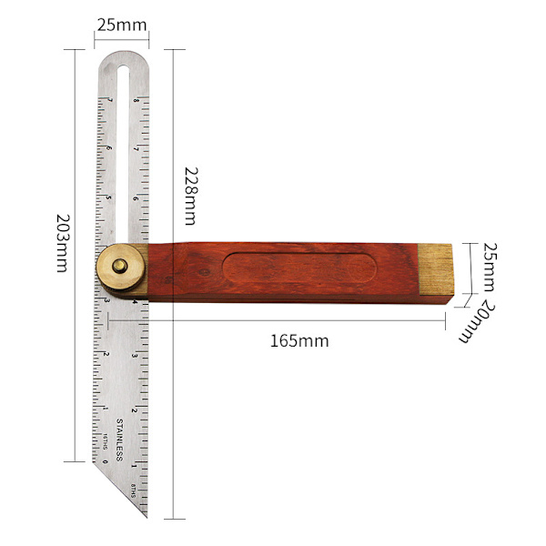 Ruostumaton teräs ja puu Carpenter Bevel 203mm Shank Bevel 0 - 360 astetta