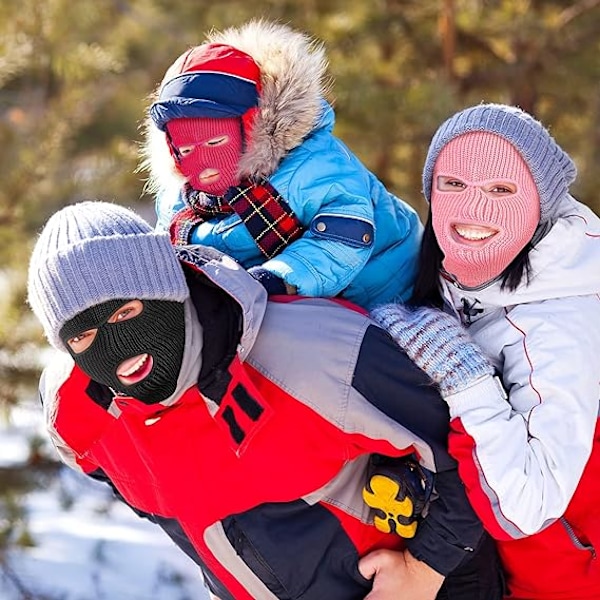 3-hulls skimaske i vinter, balaclava skidmaske, stickad halsmask skidmaske för vinter utomhussporter för män och kvinnor