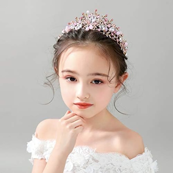 Barn Rosa Kristall Tiara Flickor Prinsessa Kostym Rhinestone Krona H