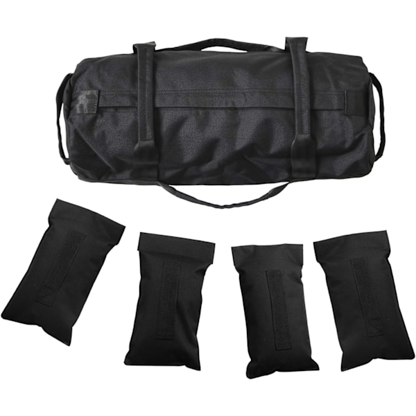 Justerbar Sandbag til Styrketræning med 4 Justerbare Fyldposer til Cross Training, Fitness og Militær Konditionering Sort
