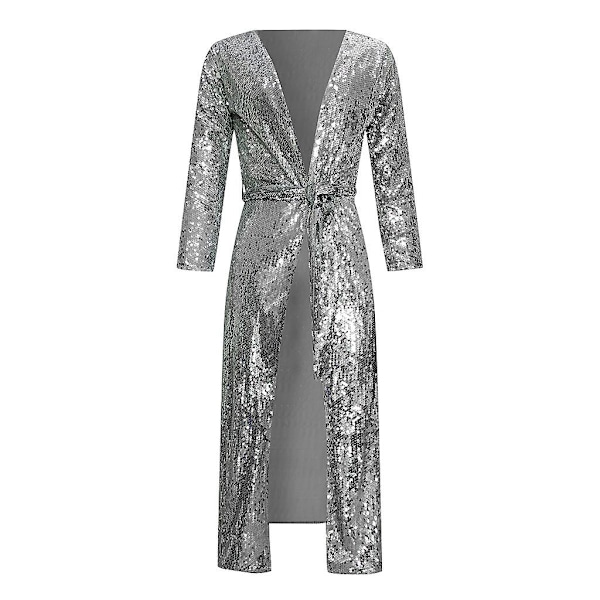 Dame Sequin Jakke Åben Front Blazer Casual Langærmet Frakke-XXL
