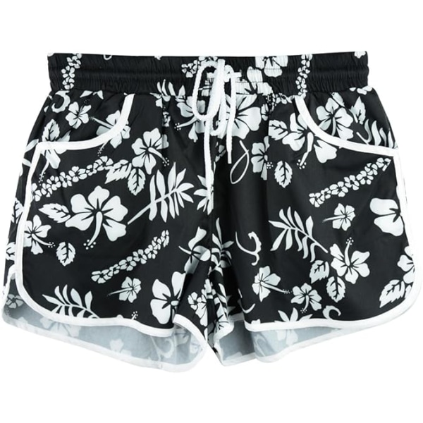 Kvinners sommerblomstrete strandshorts med lommer, badebukser XL