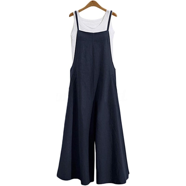 Kvinder Casual Løs Lange Bib Bukser Brede Ben Jumpsuits Baggy Bomuld Rompers O
