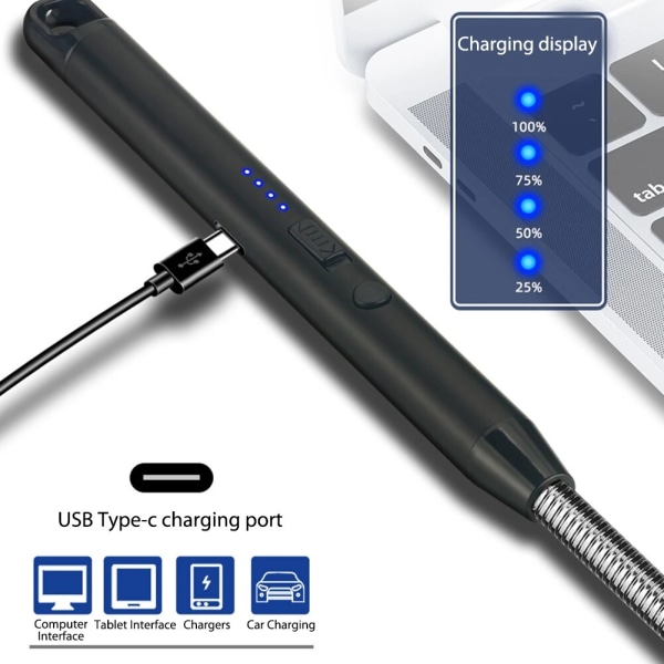 360° Electric Arc BBQ Lighter USB Vindsäker Flameless Plasma Ignition Long