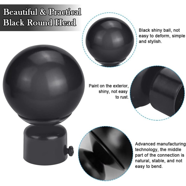 2 stk. Jernstang Finial 26-28mm Rund Rustfri Gardinstang Finialer Gardinstang Finial - Sort 66mm
