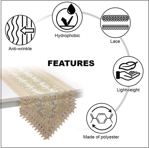 Spisebordløper 72 tommer lang Doilies brodert polyester romkjole