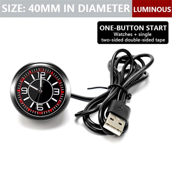 Lysende Elektronisk Kvartsklokke Bildekorasjon Ornament Mini Bil Interiørdekorasjon Klokke, USB-Plugg