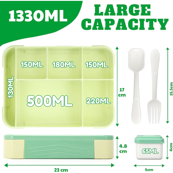 Lounasrasia, Bento-rasia Muovinen lounasrasia sopii aikuisille lapsille, 1300 ml Bento-rasia Ateriarasia kolmella lokerolla ja ruokailuvälineillä, BPA-vapaa, Mikroaaltouuni