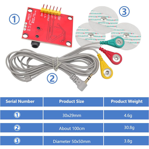 EKG-modul AD8232 for hjertepulsmåling, EKG, pulssensormodul E