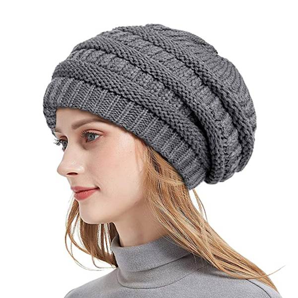 Vinter stickad mössa för kvinnor satin fodrad kabel tjock chunky mössa herr mjuk slouchy varm hatt