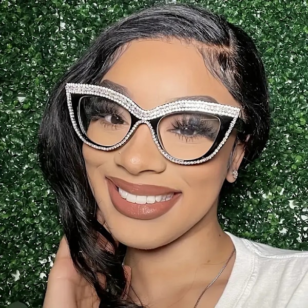 Diamant Blåt Lys Blokerende Briller Cat Eye Rhinestone Kvinder Oversized Anti Eyestrain Computer Briller Ramme