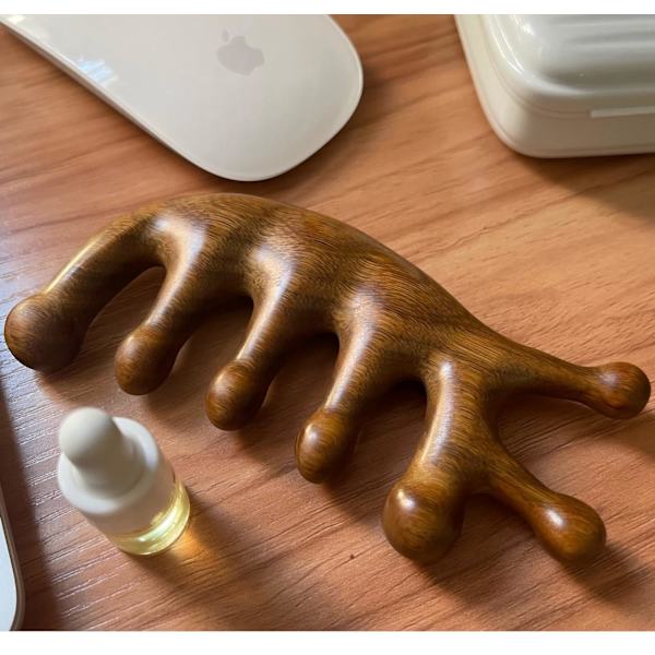 Autentisk grønn sandeltrekam Gua Sha skraping hodebunnsmassasjer hode,