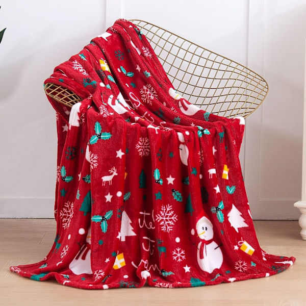 Elegant Comfort Luksuriøs Super Blød Juletrykte Fleece Tæppe - Juletema Hjemmeindretning Fuzzy Varmt og Hyggeligt Tæpper til Vinter Sengetøj, Sofa og G