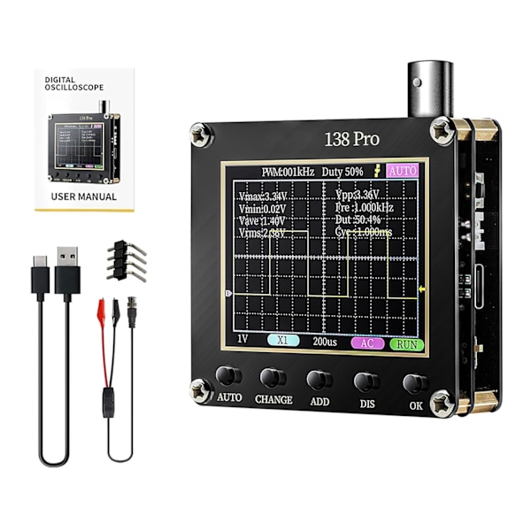 Oszilloskop, 138Pro Bærbar Oszilloskopsett 2,4\" Digital Oszilloskop Signalgenerator 200kHz Båndbredde 2,5MS/s Samplingshastighet