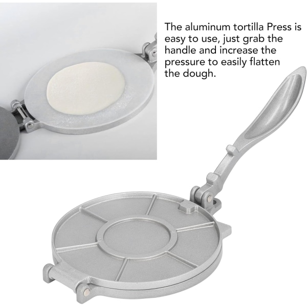 Tortilla Press 6,3 tum, Tortilla Maker i aluminiumlegering Taco Presser Silver Co