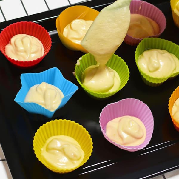 24 st, Silikon Cupcake-formar, Cupcake- och Muffinformar, Återanvändbara Muffinformar