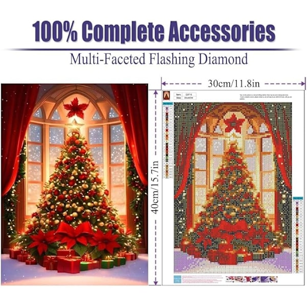Juldiamantmålning Kit - Julgran Diamantkonst för Vuxna, Julgran Gemmålning Hantverk för Vuxna Hemvägg Dekoration, DIY 5D Gem Art C