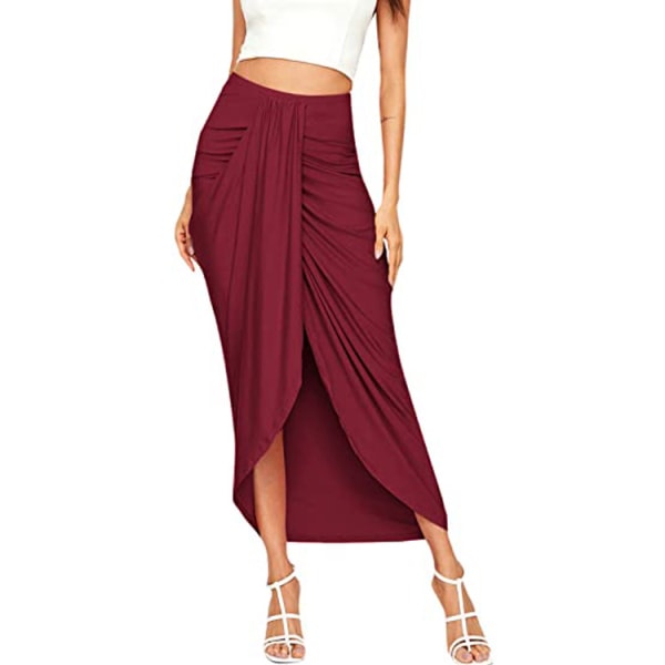 Kvinders Casual Slit Wrap Asymmetrisk Elastisk Høj Talje Lang Drape Nederdel XL