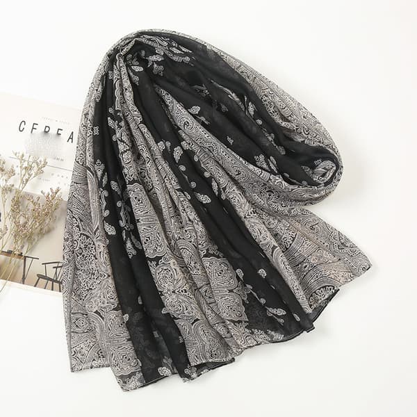 Bomulls-linnescarf med cashewtryck