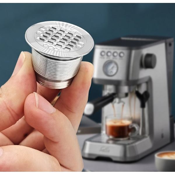 Metallpåfyllningsbara espressokapslar för återanvändbara och hållbara maskiner (fyrkantigt hål)