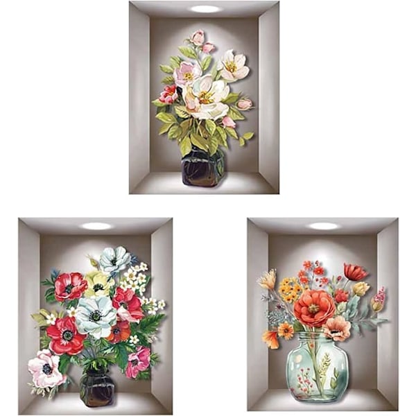 3 Pièces Stickers Muraux, Stickers Muraux Fleurs, Sticker Mural Salon, Autocollant Mural Cuisine, Decoration Murale Autocollante, pour Chambre, Salon