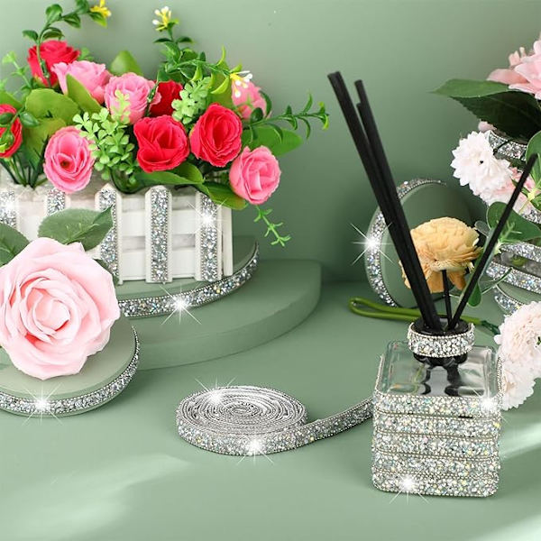 3 metriä hartsitimanttinauhaa itseliimautuva timanttinauha Crystal Roll Glitter Bling DIY-taideaskarteluun (hopea, 0,4 tuumaa)