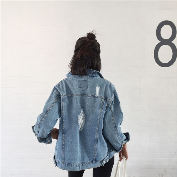 Oversize jeansjacka för kvinnor Ripped Jean Jacket Boyfriend Long Sleeve Co