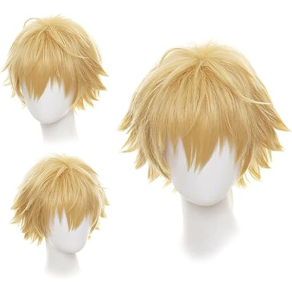 Parukk for kvinner Kort blond parukk Cosplay Anime Parukk Halloween Unisex Cosplay Parukk Menn Parukk Rett Syntetisk Parukk for Kostymefest Karnevalfest