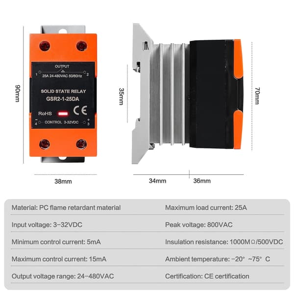 Solid State Relä, GSR2-1-25DA Integrerat Solid State Relä Med SSR Relä DC AC Styrning Solid State Relä DIN-Skena Montering