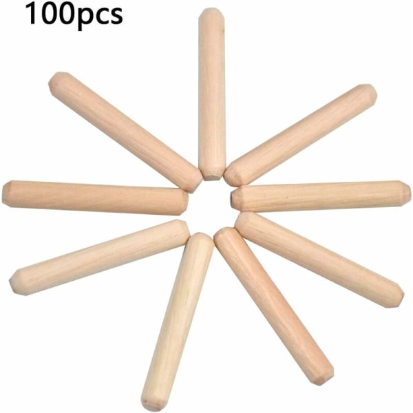 100-pakks rillede treplugger Koniske treplugger Twill End Birch Dowels Møbelplugg for hobbyister og DIY-trefremstilling 6mm x 40mm