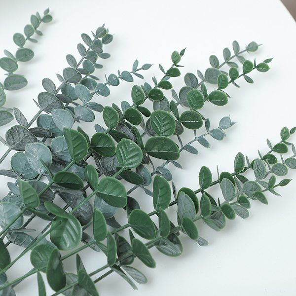 10 Pack Realistiska Eucalyptus Blad - Konstgjorda Blomgrenar (grågrön)