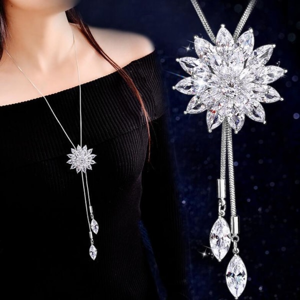 Sweater Chain Snowflake Pendant Attractive Accessories Rhinestone Inlaid Ne