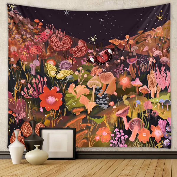 1PC Veggteppe, Psykedelisk Veggteppe, Sopp Sommerfugler Blomster