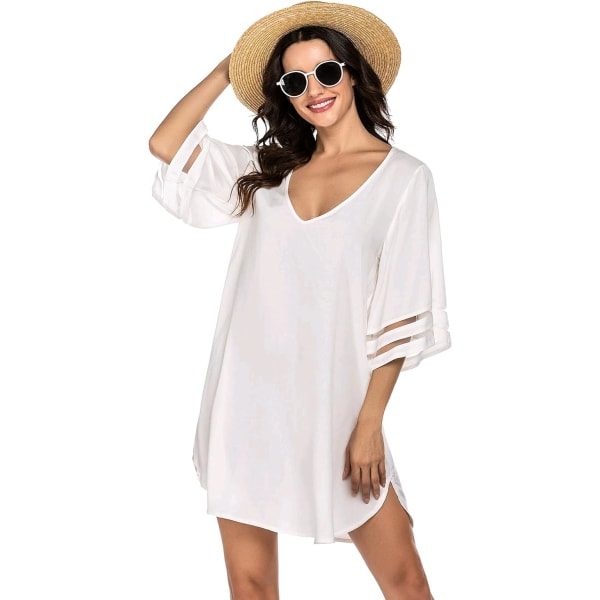 Dame badetøy Cover Up, sommer uformelt løs solkjole WHITE M