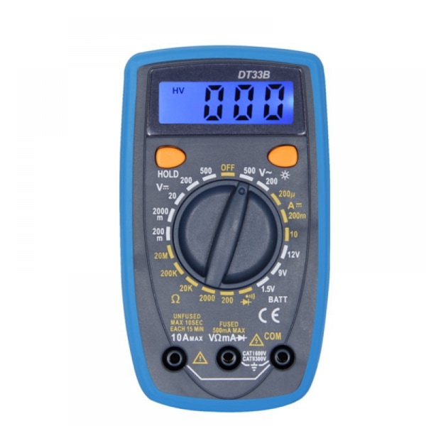 Digital Multimeter Tester 2000 Tællinger med DC AC Voltmeter og Ohm Volt Amp Meter; Måler Spænding, Strøm, Modstand, Kontinuitet og Diode, Blå