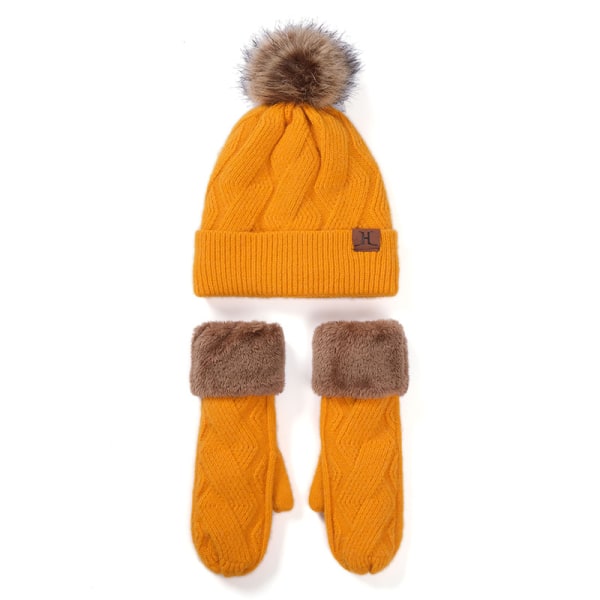 Naisten hattu ja hanskat, thermal ja -lapsas 2 kpl set keltainen