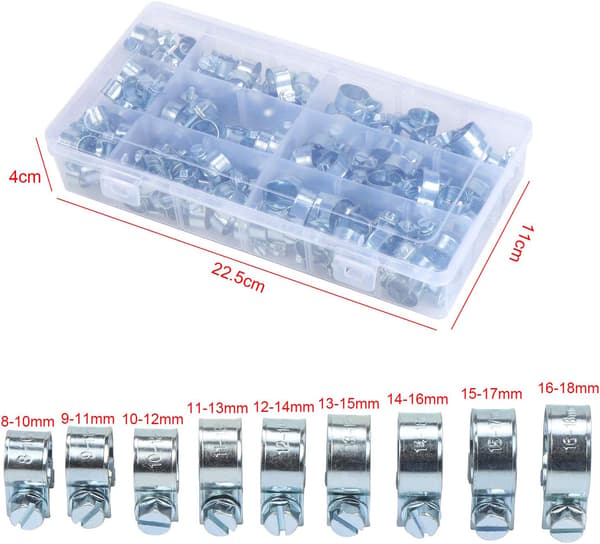 135-pack slangklämmor, zinkpläterade, 8-18 mm